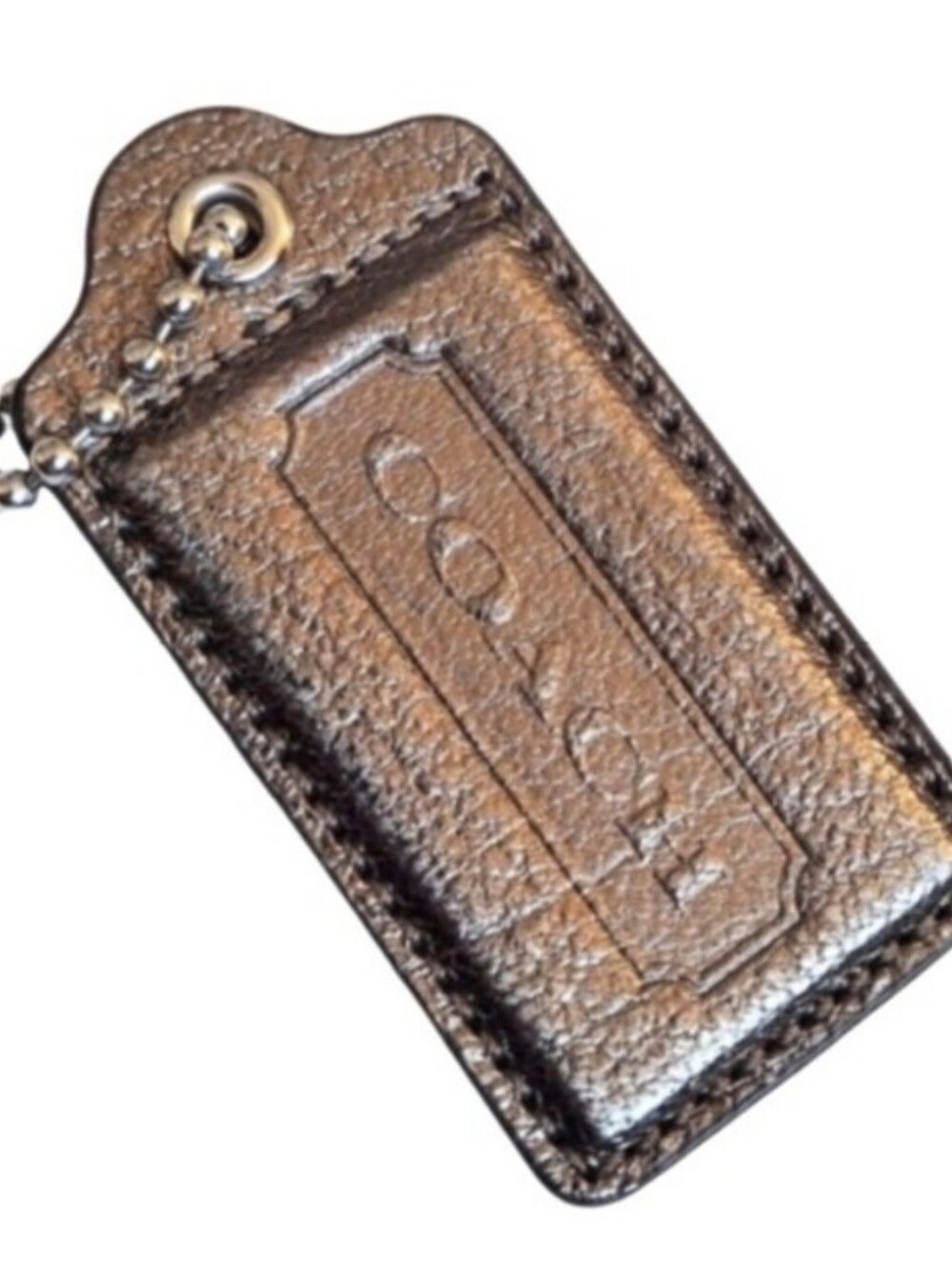 Coach Vintage Metallic Espresso Brown Leather Hang Tag Bag Fob Keychain 3"